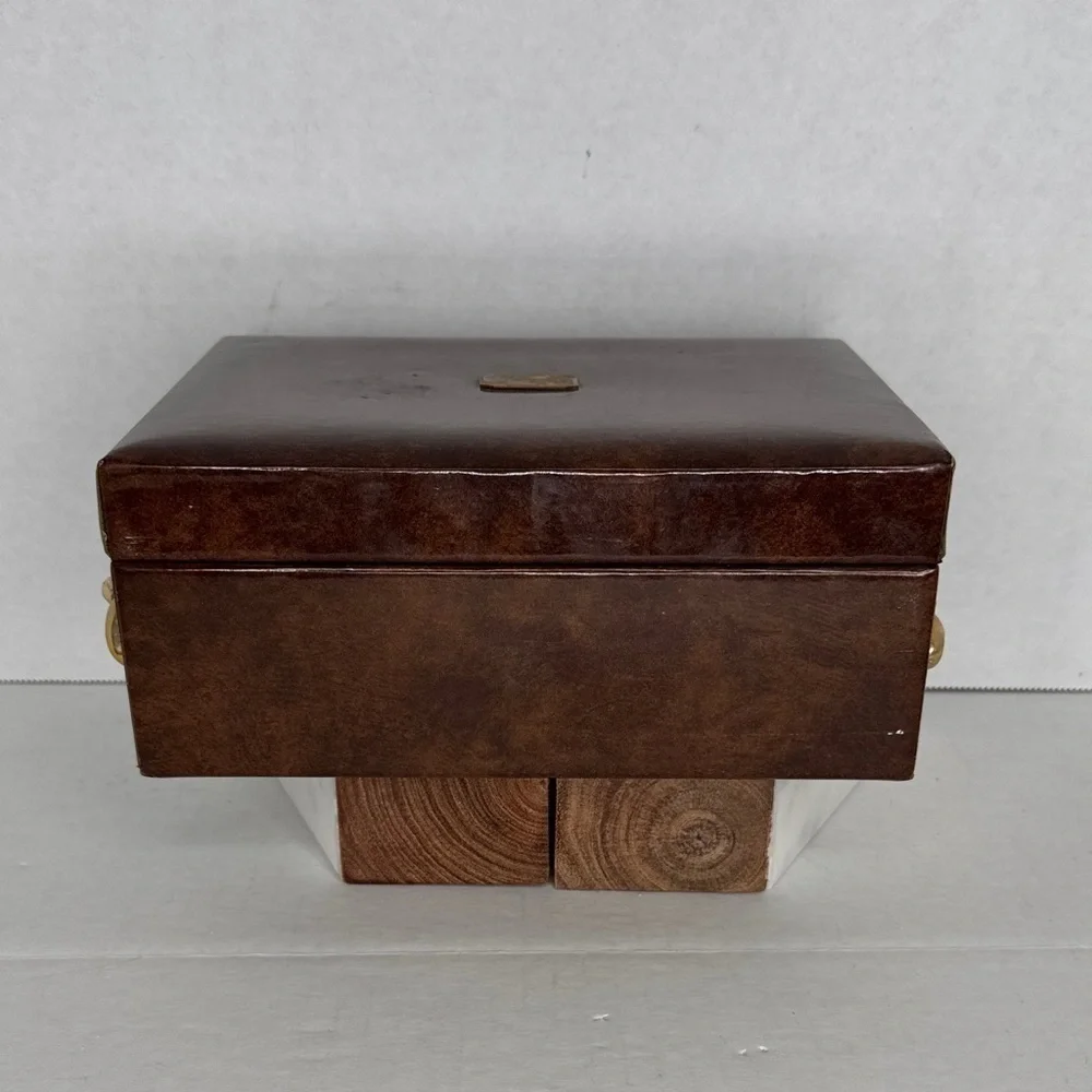 Vintage Swank Tortoiseshell Vinyl Gold Chain Jewelry Dresser Box Made in Sweden